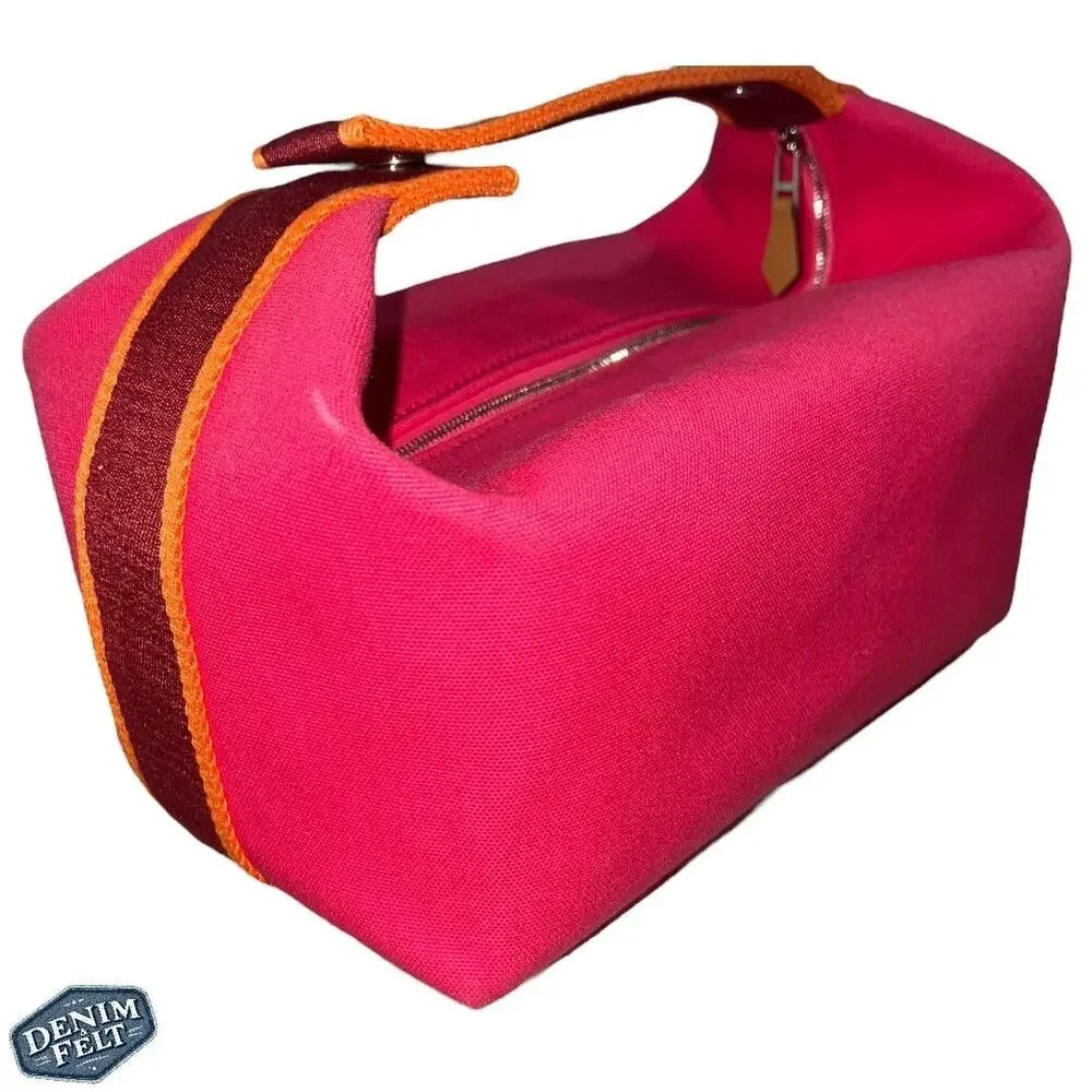 Hermès Hibiscus Pink Canvas Toile Bride-A-Brac Small‎ Travel Case/Vanity Bag